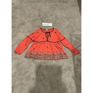 Womens Lucky BRAND Tunic Top With Tie at Neckline Coral Print Size Medium